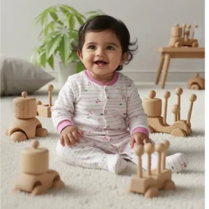 Strips & Flower Print Long sleeve footed Onesie