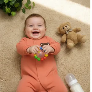 Teddy Embroidered Logo Long sleeve footed Onesie